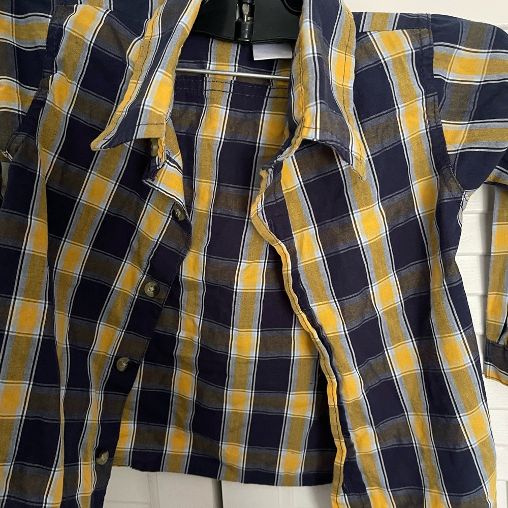Kids Plaid Button-Down Shirt - Navy and Yellow